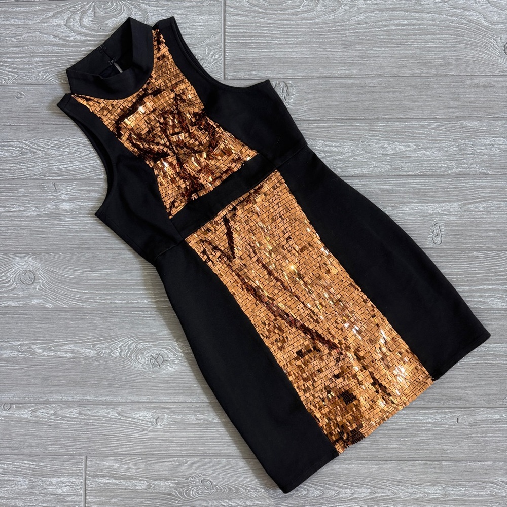 BCBGeneration Black and Copper Gold Sequin Bodycon Mini Dress 6